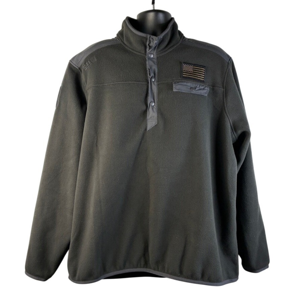 5.11 Tactical Mens 2XL Gray Fleece Quarter Snap Pullover Jacket American Flag